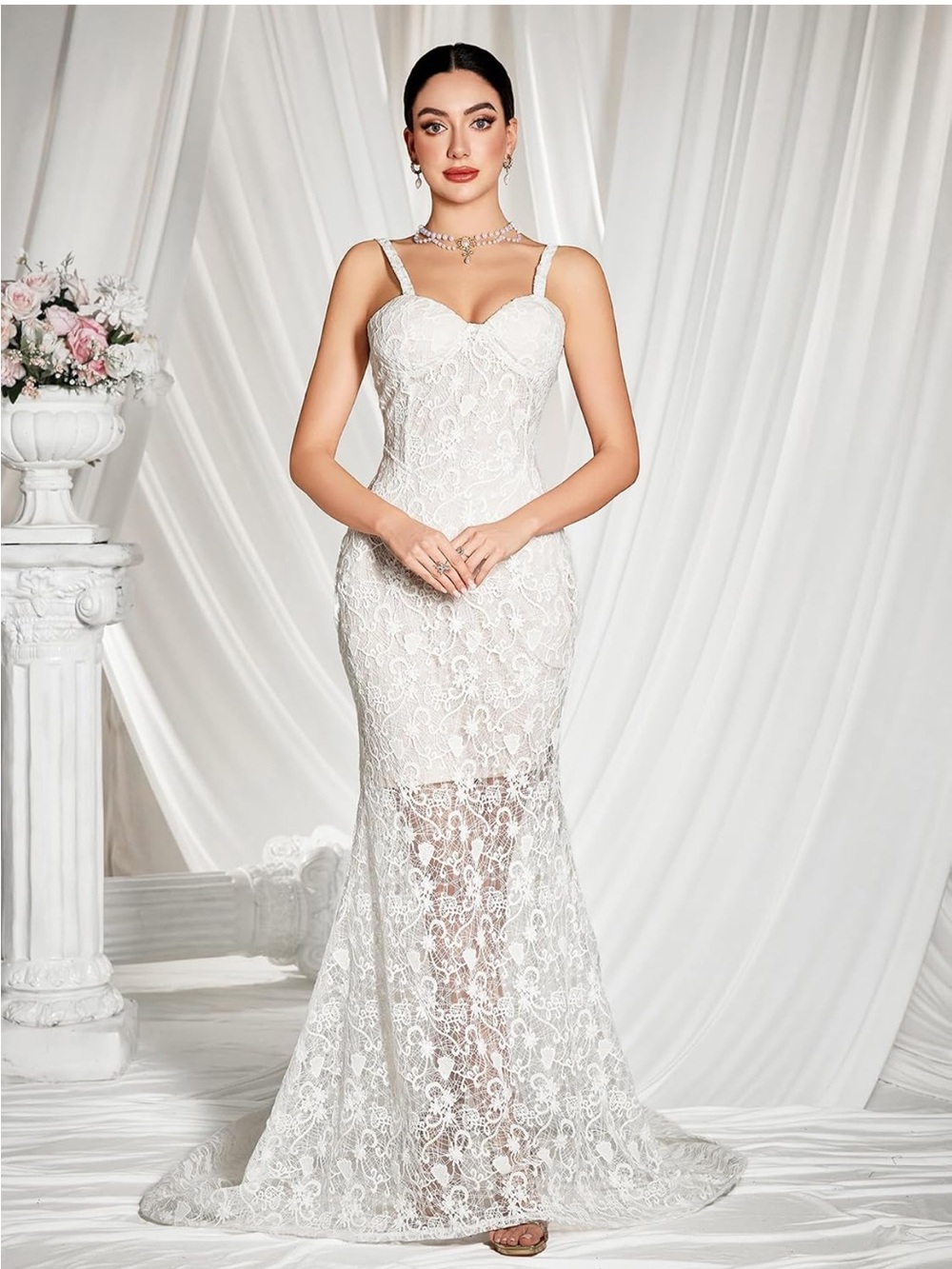 White Lace Mermaid wedding dress with Sweetheart Bodice